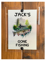 M045 Custom Personalised Name GONE FISHING Modern Acrylic Aluminium Sign Plaque