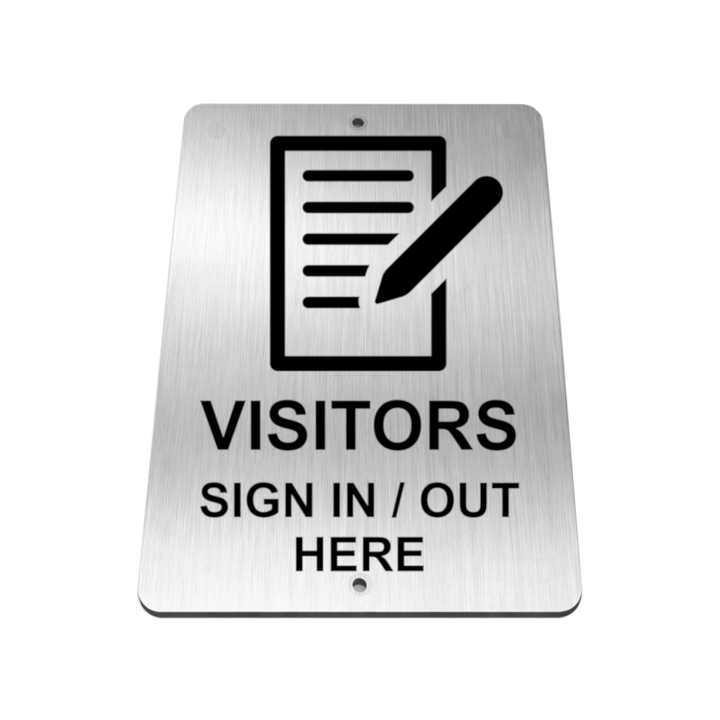 B032 VISITORS SIGN IN / OUT HERE Aluminium Composite Plaque Sign Door Wall