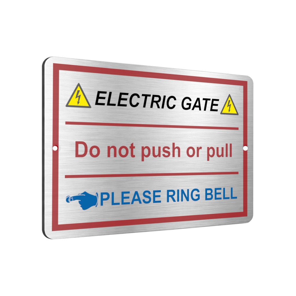 B127 ELECTRIC GATE PLEASE RING BELL Left Metal Aluminium Plaque Sign Door