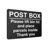 B024 POST BOX Please lift bin lid Aluminium Composite Plaque Sign Parcels Letter