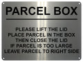 1MM 2400 PARCEL BOX Too Large Leave Parcel in Right Side Metal Aluminium Metal Plaque