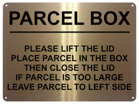 1MM 2402 PARCEL BOX Too Large Leave Parcel in Left Metal Aluminium Metal Plaque