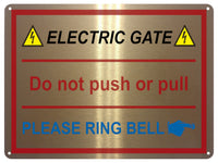 UV105 ELECTRIC GATE PLEASE RING BELL Right Metal Aluminium Plaque Sign A4 Size