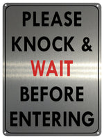 UV126 KNOCK & WAIT BEFORE ENTERING metal Aluminium Plaque Sign Door A4 Size