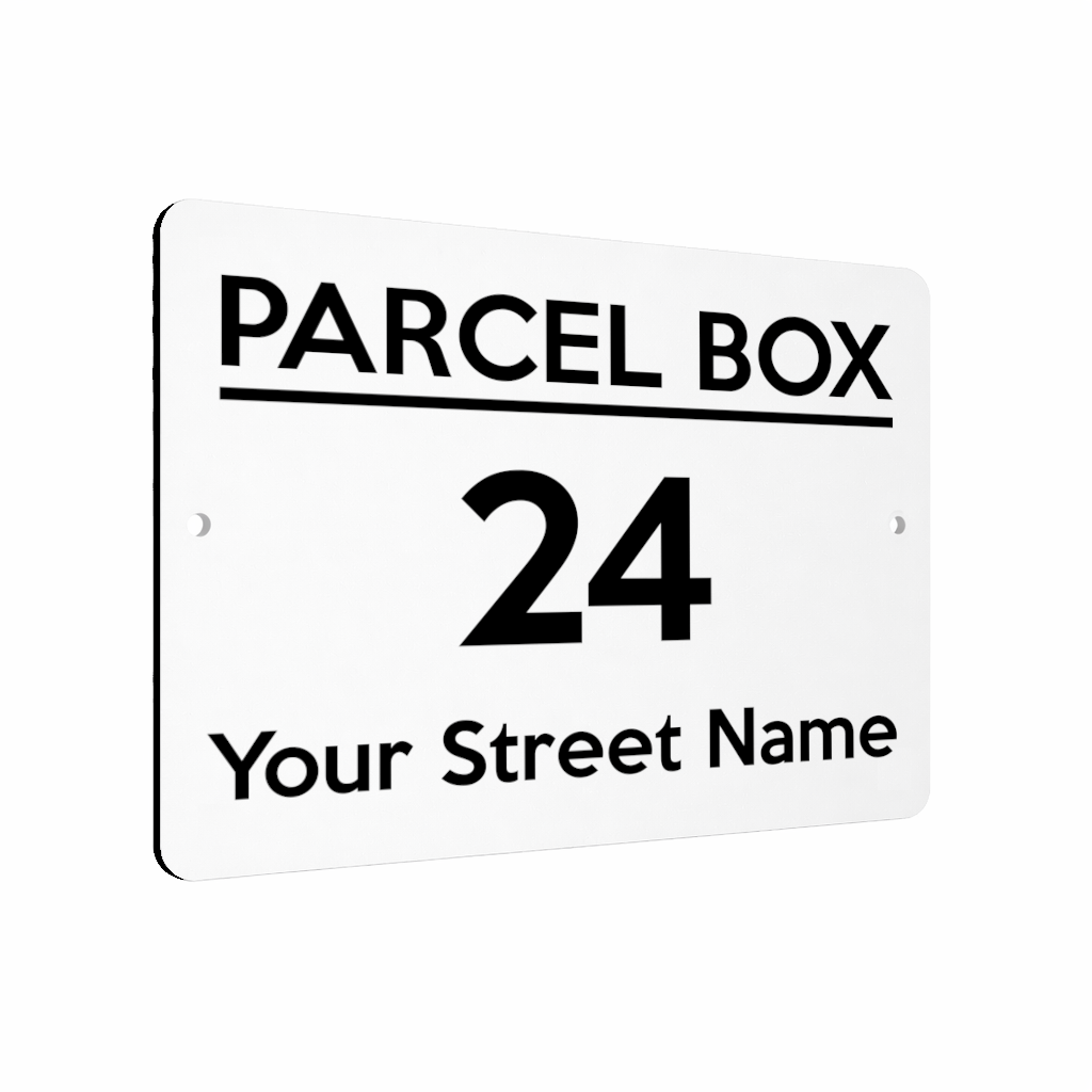 B098 Custom Personalised PARCEL BOX Metal Aluminium Plaque Sign Door House Offic