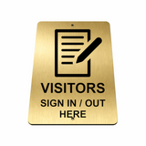 B032 VISITORS SIGN IN / OUT HERE Aluminium Composite Plaque Sign Door Wall