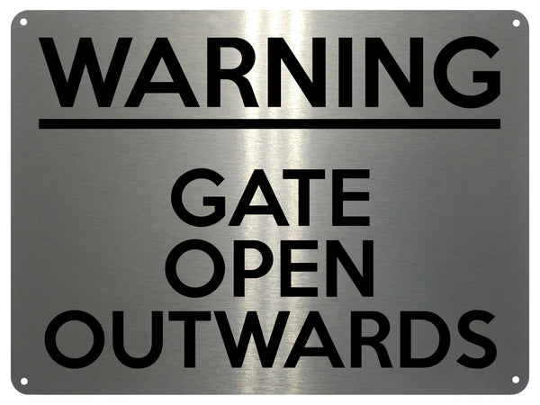 UV386 WARNING GATE OPEN OUTWARDS Safety Metal Aluminium Plaque Sign A4 Size