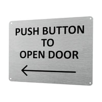 1MM 2419 Push Button To Open Door Arrow Left Metal Aluminium Metal Plaque