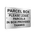 B157 PARCEL BOX Metal Aluminium Plaque Sign Door House Office Letters