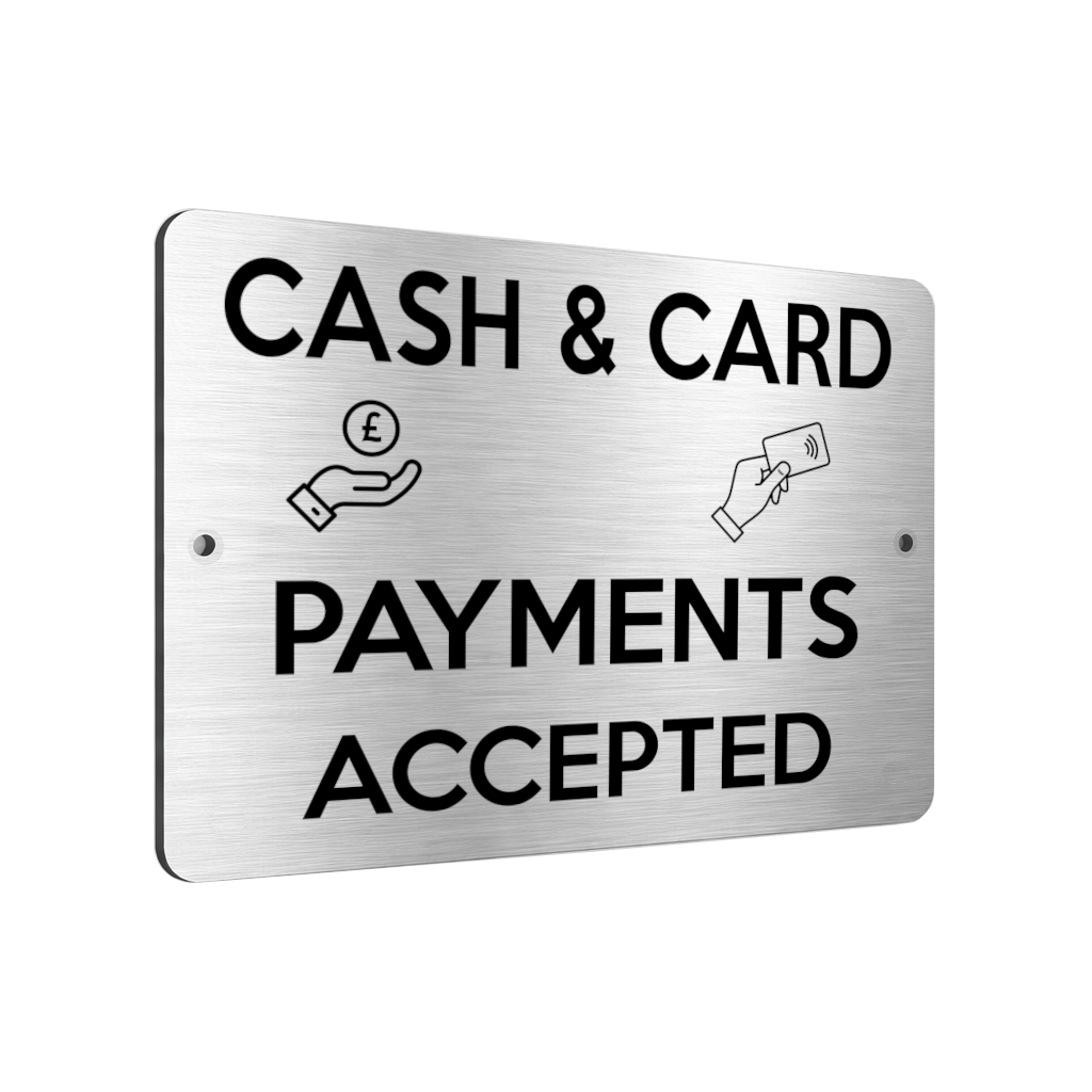 B190 CASH & CARD PAYMENTS ACCEPTED Business Aluminium Metal Plaque Sign