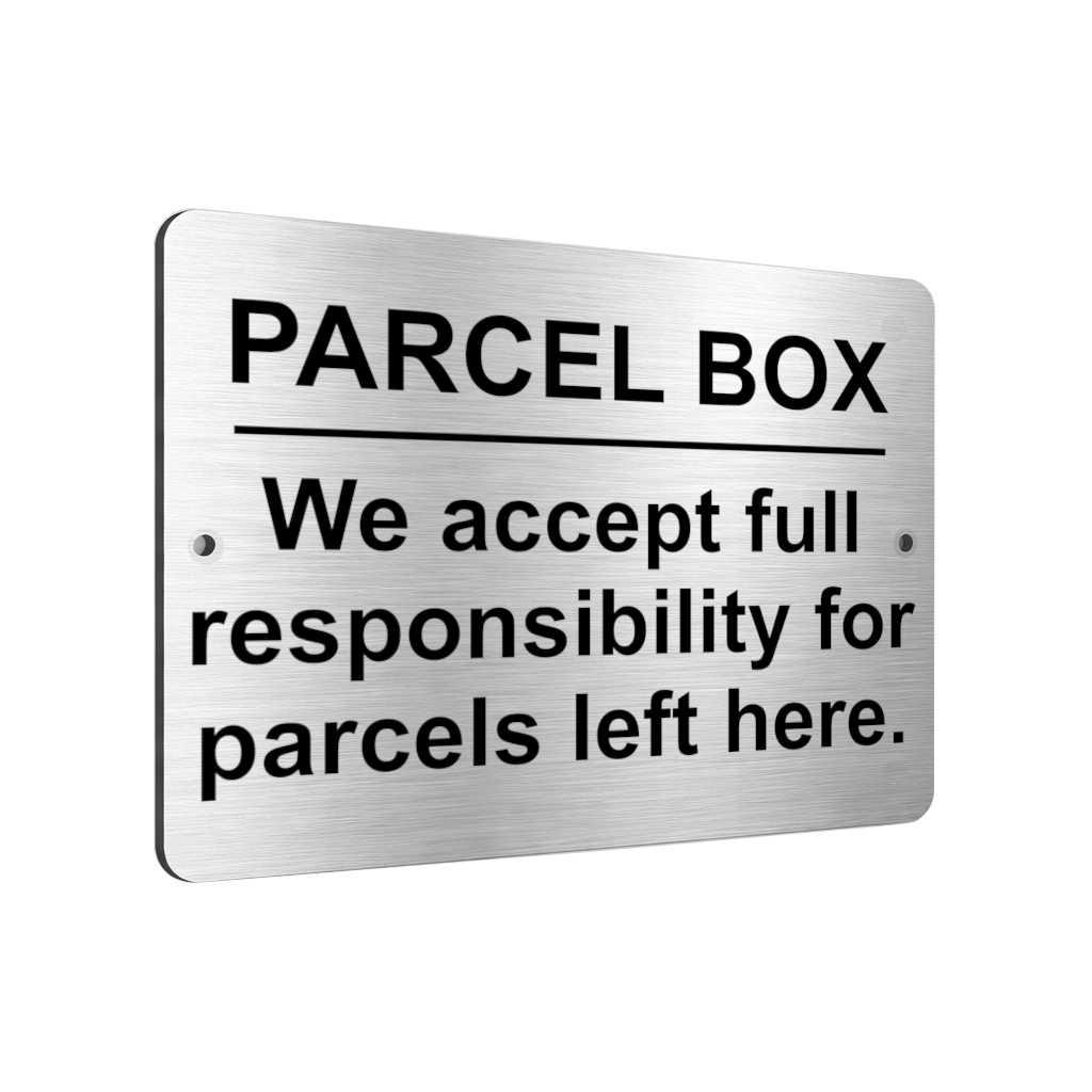 B142 PARCEL BOX Metal Aluminium Plaque Sign Door Gate House Office