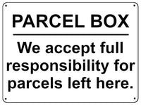 UV103 PARCEL BOX Metal Aluminium Plaque Sign Door Gate House Office A4 Size