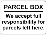 UV103 PARCEL BOX Metal Aluminium Plaque Sign Door Gate House Office A4 Size