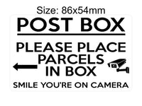 P173 POST BOX Please Place Parcels In Box Camera Plastic PVC Plaque Sign Card