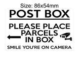 P173 POST BOX Please Place Parcels In Box Camera Plastic PVC Plaque Sign Card