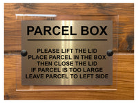 M082 PARCEL BOX Too Large Leave Parcel Left Metal Aluminium Acrylic Plaque Sign