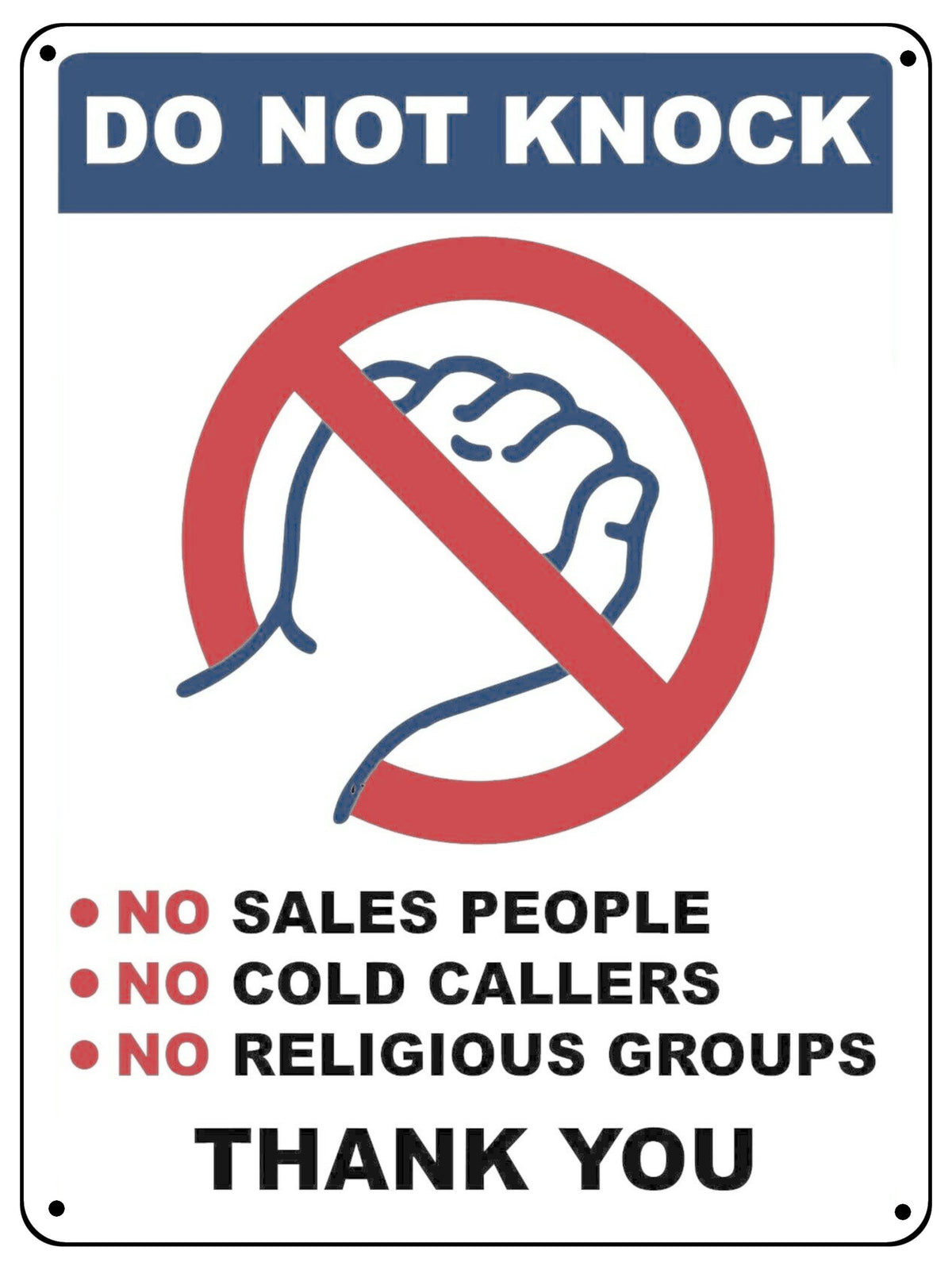 UV127 DO NOT KNOCK COLD CALLERS Metal Aluminium Plaque Sign For Door A4 Size