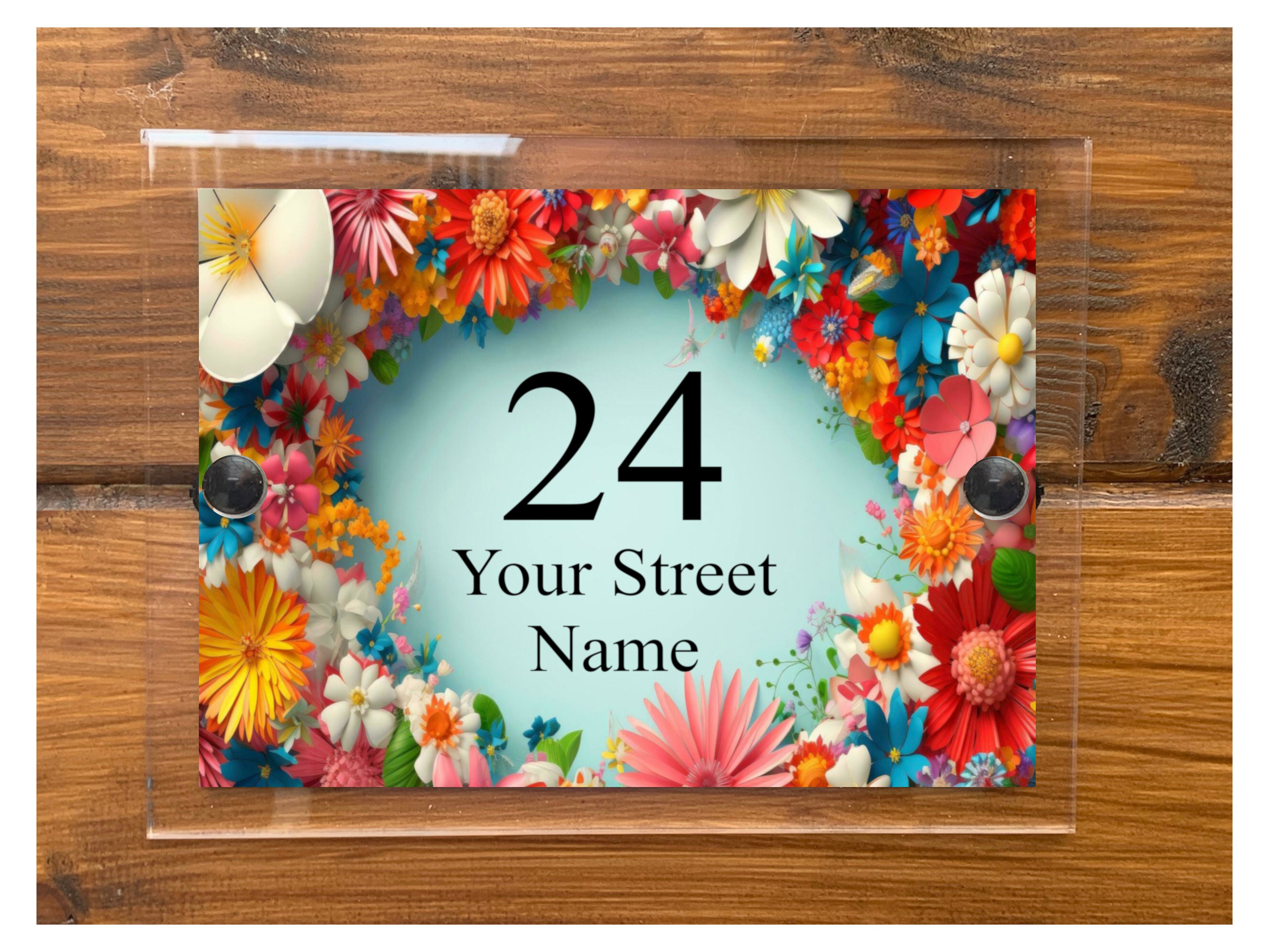 M004 Custom Personalised Modern Address Door Flowers Metal Aluminium Sign Plaque