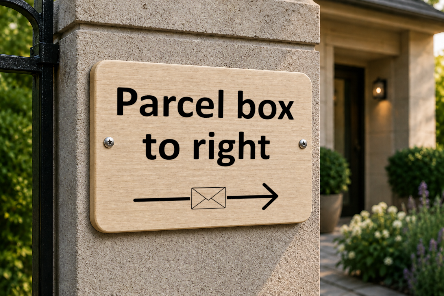 W040 Parcel box to right Door Gate House Letters Wood Sign Wooden Plaque