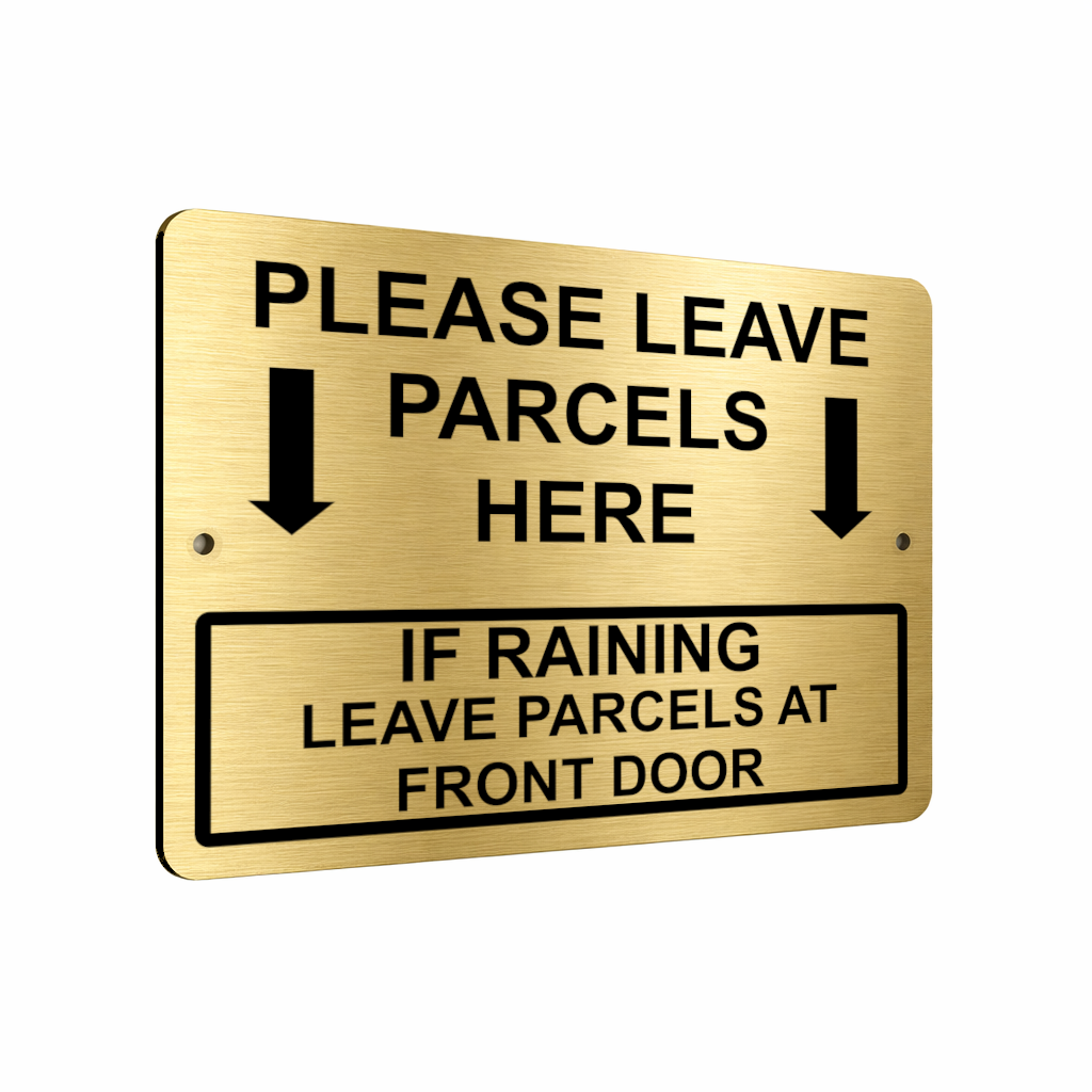B224 PLEASE LEAVE PARCELS HERE FRONT DOOR Metal Aluminium Composite Plaque Sign