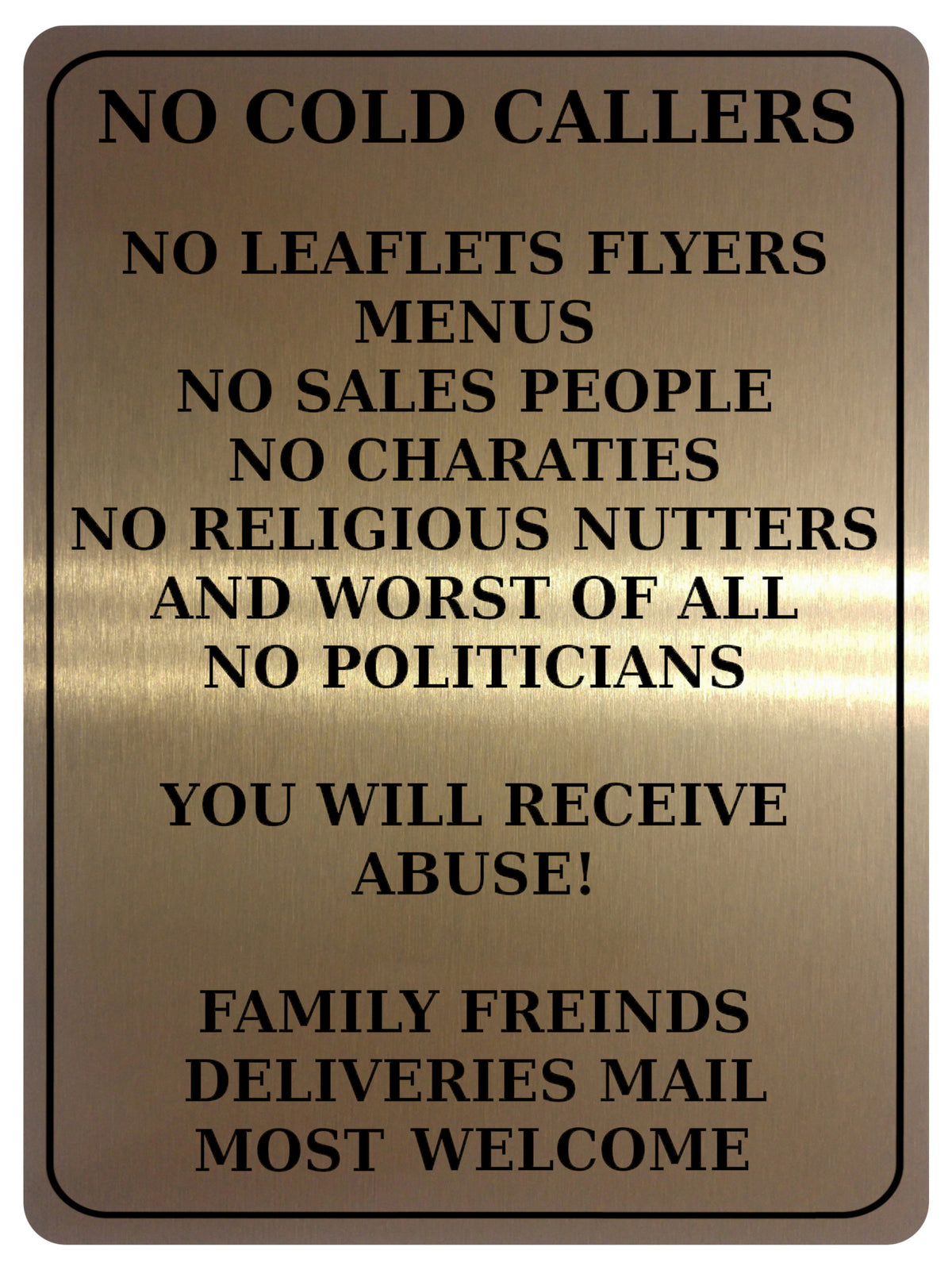 2182 No Cold Callers Sales People Flyers Menus Metal Aluminium Plaque Sign
