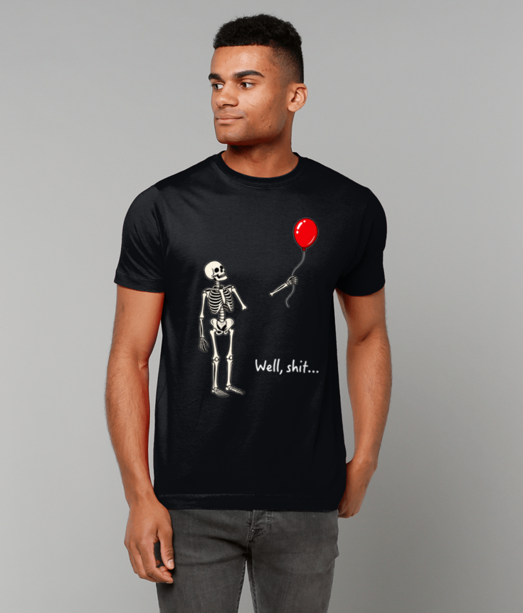 349 Funny Skeleton Lost Balloon T-Shirt Halloween Dark Humor Tee