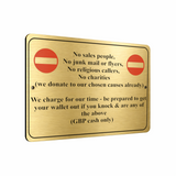 B138 No Sales People NO JUNK MAIL Funny Metal Aluminium Plaque Sign Door House