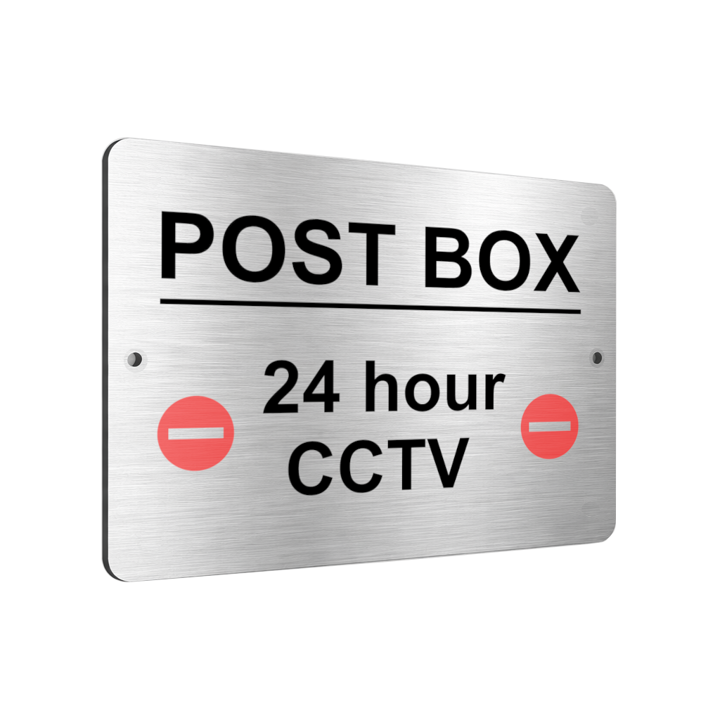 B076 POST BOX 24 hour CCTV Aluminium Composite Plaque Sign Door Gate Parcels