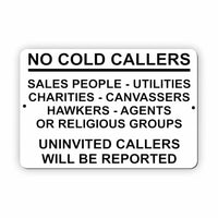 UV422 NO COLD CALLERS Sales People Door Gate Metal Aluminium Dibond Sign Plaque