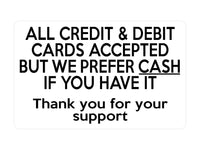 P049 ALL CREDIT & DEBIT CARDS ACCEPTED PREFER CASH Plastic PVC Plaque Sign Card