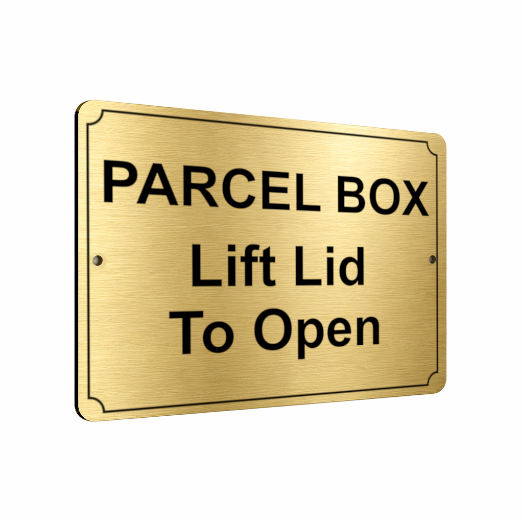 B118 PARCEL BOX Lift Lid To Open Metal Aluminium Plaque Sign Letters House