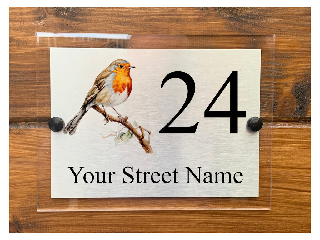 M011 Custom Personalised Modern Address Door Robin Acrylic Aluminium Sign Plaque
