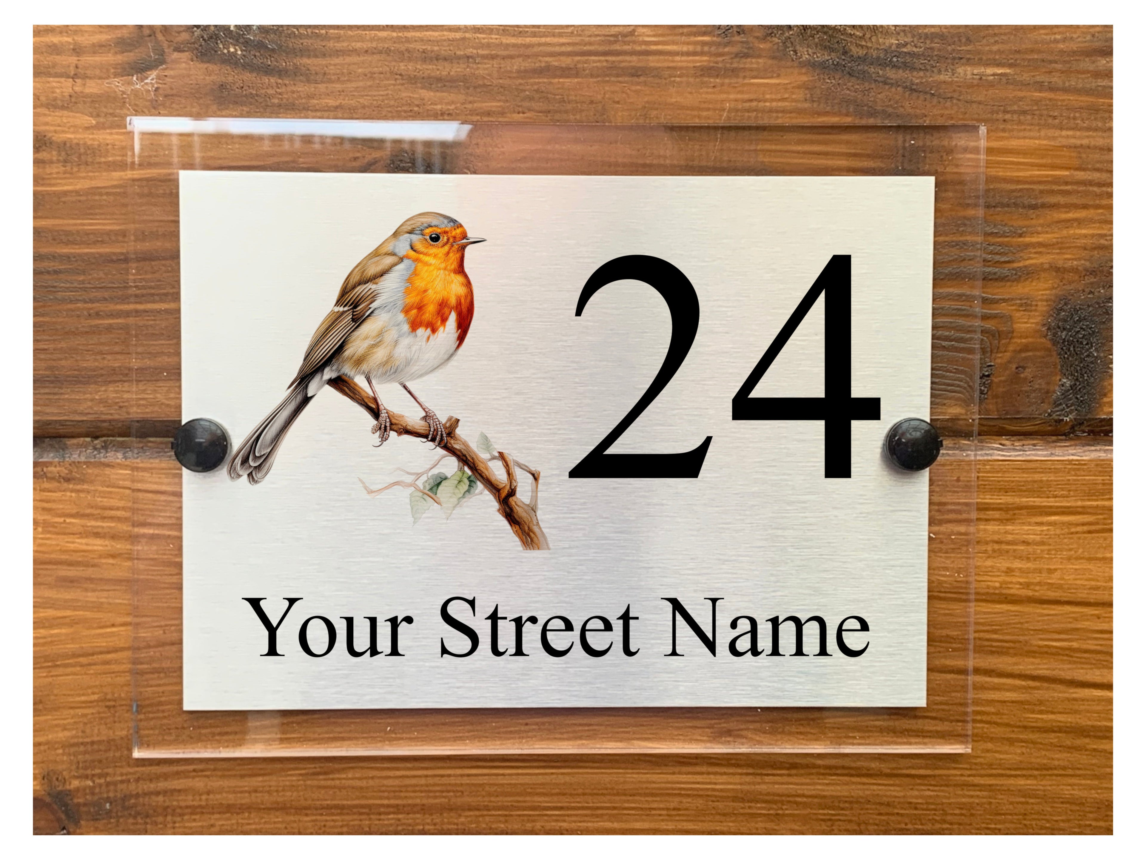 M011 Custom Personalised Modern Address Door Robin Acrylic Aluminium Sign Plaque