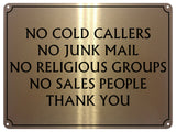 UV111 NO COLD CALLERS NO JUNK MAIL Metal Aluminium Plaque Sign Door A4 Size