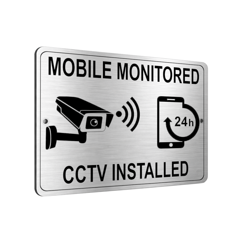 B120 MOBILE MONITORED CCTV INSTALLED Metal Aluminium Plaque Sign Door Gate