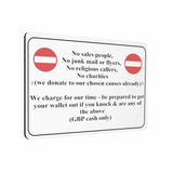 B138 No Sales People NO JUNK MAIL Funny Metal Aluminium Plaque Sign Door House
