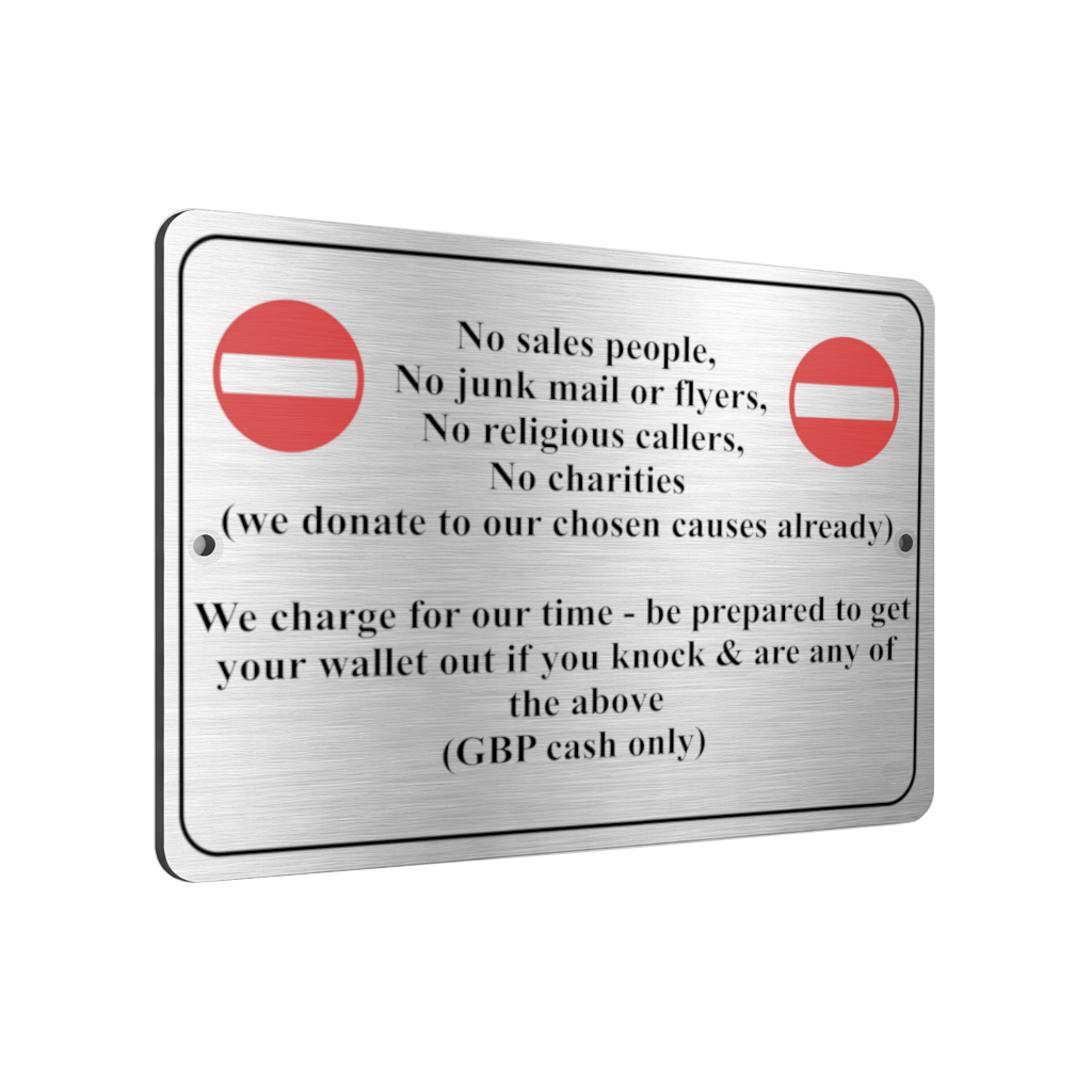 B138 No Sales People NO JUNK MAIL Funny Metal Aluminium Plaque Sign Door House