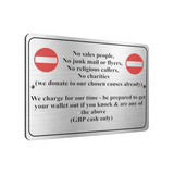 B138 No Sales People NO JUNK MAIL Funny Metal Aluminium Plaque Sign Door House