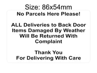 P196 No Parcels Here All Deliveries to Back Door Plastic PVC Plaque Sign Card