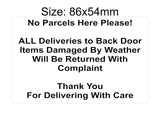 P196 No Parcels Here All Deliveries to Back Door Plastic PVC Plaque Sign Card