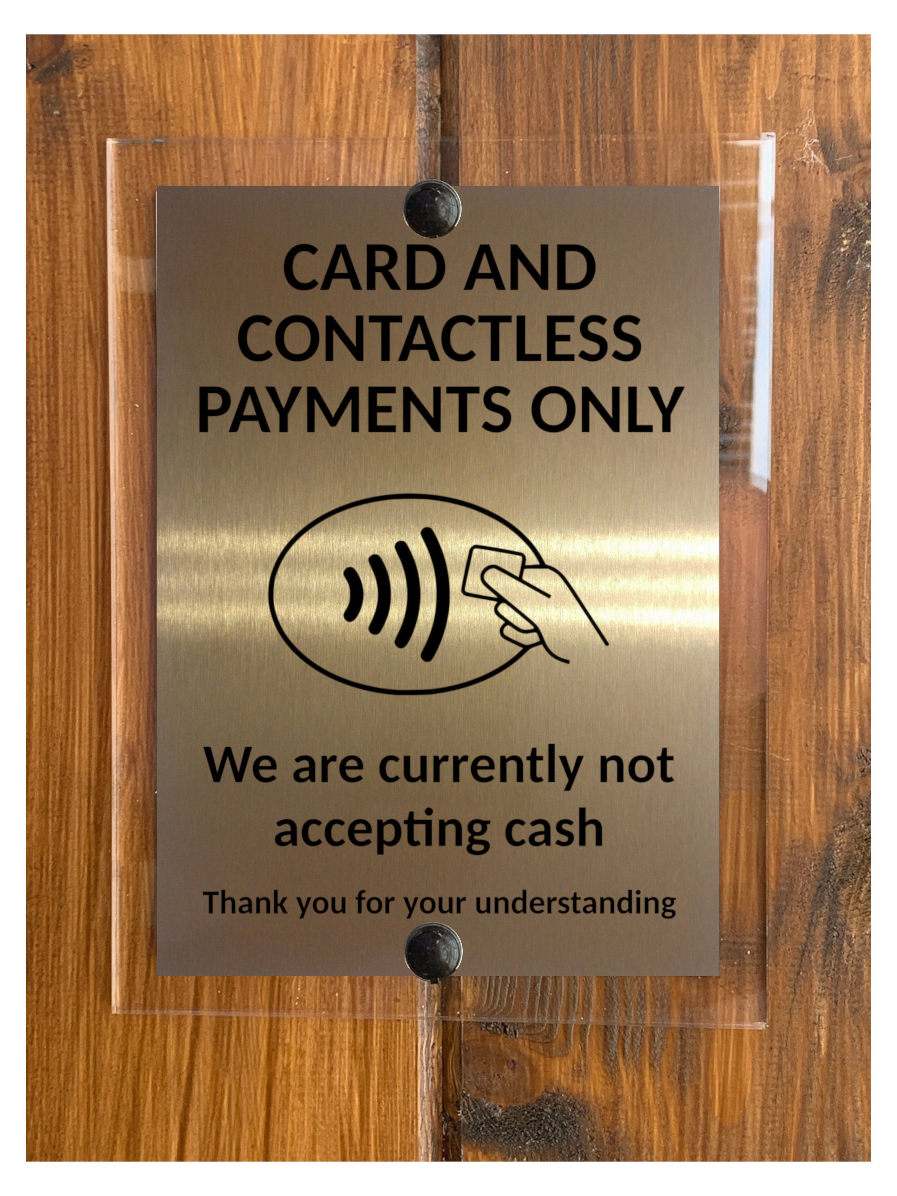 M084 Card And Contactless Payments Only No Cash Metal Aluminium Acrylic Plaque Sign