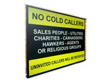 UV422 NO COLD CALLERS Sales People Door Gate Metal Aluminium Dibond Sign Plaque