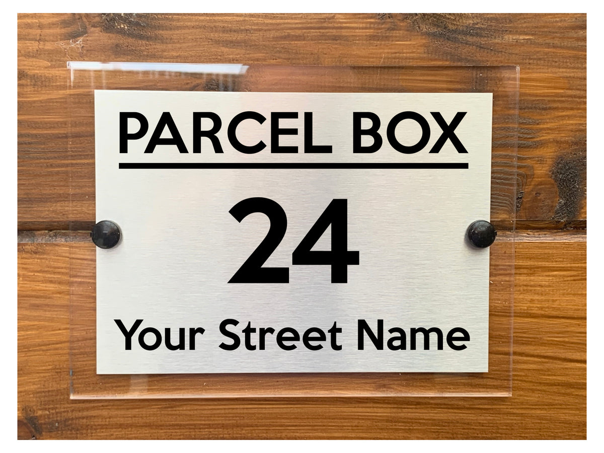 M015 Custom Personalised Modern Address Parcel Box Acrylic Aluminium Sign Plaque