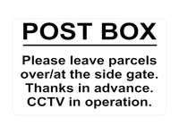 P051 POST BOX Please leave parcels at the gate CCTV Plastic PVC Plaque Sign Card