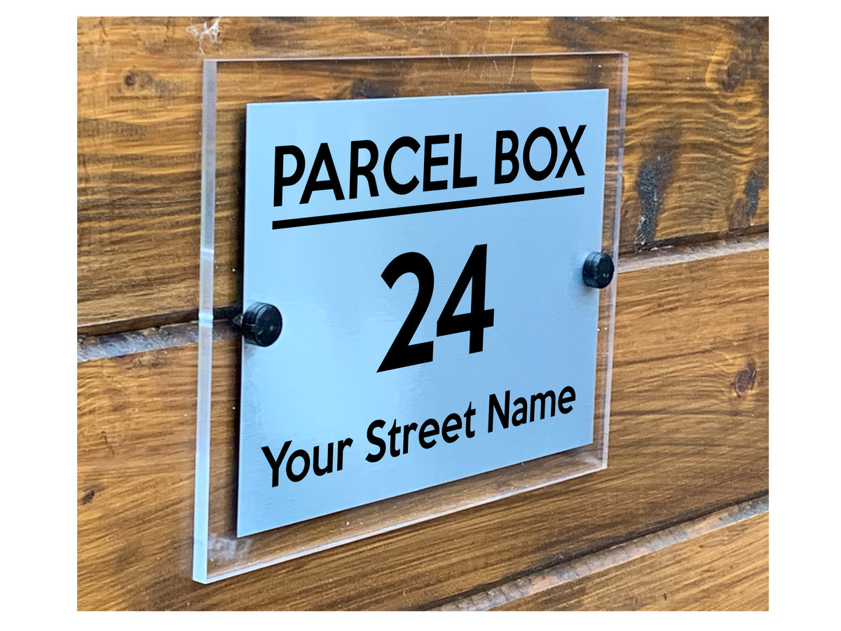 M015 Custom Personalised Modern Address Parcel Box Acrylic Aluminium Sign Plaque