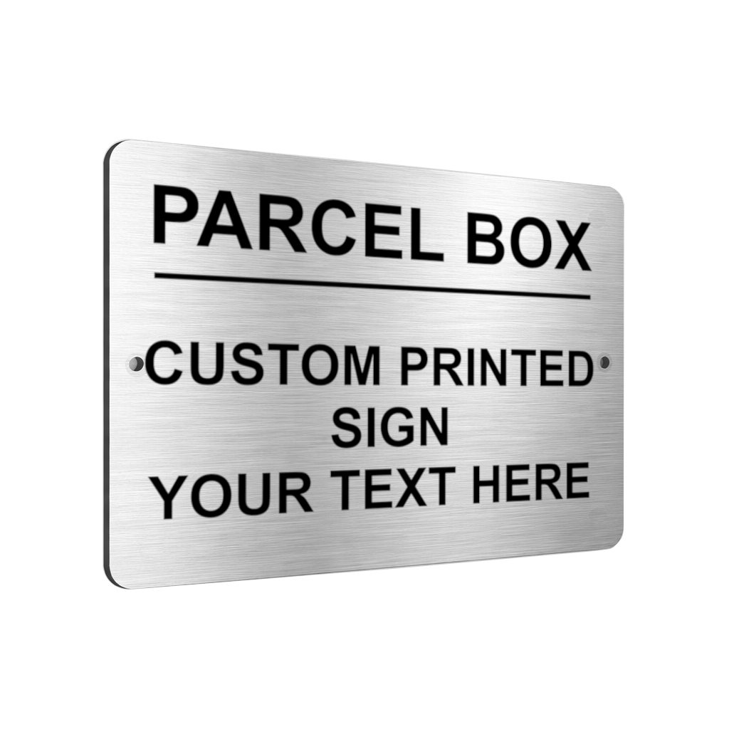 B099 Custom Personalised PARCEL BOX Aluminium Composite Plaque Sign House Door