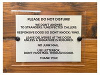 A214 DO NOT DISTURB RESPONSIVE DOGS DON'T KNOCK RING ACRYLIC Metal Plaque Sign