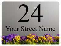 2345 Custom Personalised Address Metal Aluminium Sign Plaque Flowers Door Gate