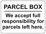 UV103 PARCEL BOX Metal Aluminium Plaque Sign Door Gate House Office A4 Size