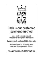 P192 CASH IS KING Preferred Method Of Payment Plastic PVC Plaque Sign Card